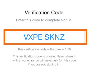 yahoo verification code